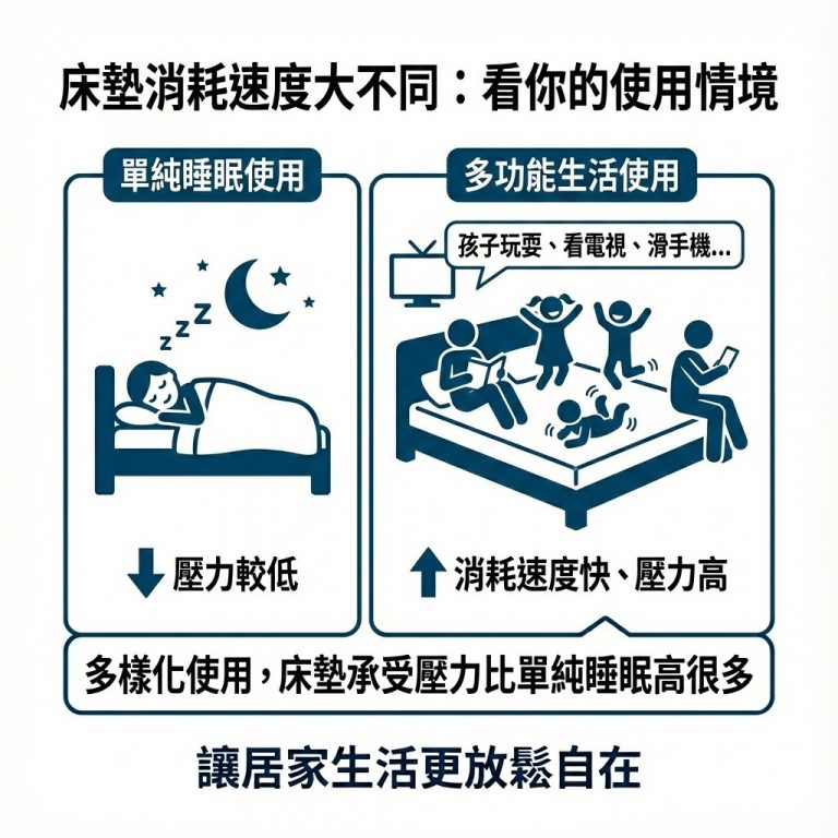 很多人的床墊不只是拿來睡覺，還是家人活動的地方，所以消耗速度就會加快
