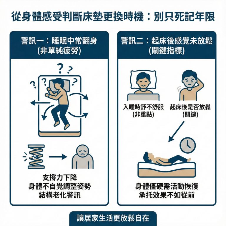 如果你覺得睡覺時一直翻身，或是起床時感覺沒有休息到，那可能就是床墊該換了