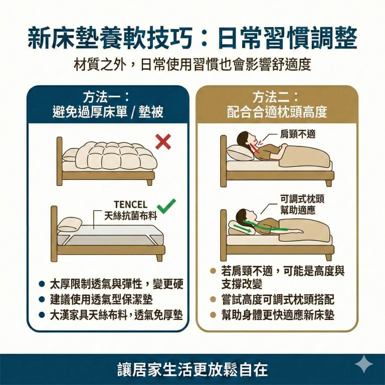 大漢家具提醒，除了軟硬度以外，枕頭高度跟床單也可能影響睡感