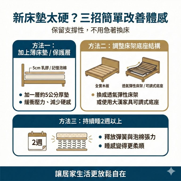 如果覺得新床墊太硬不好睡，可以考慮這幾個方法處理