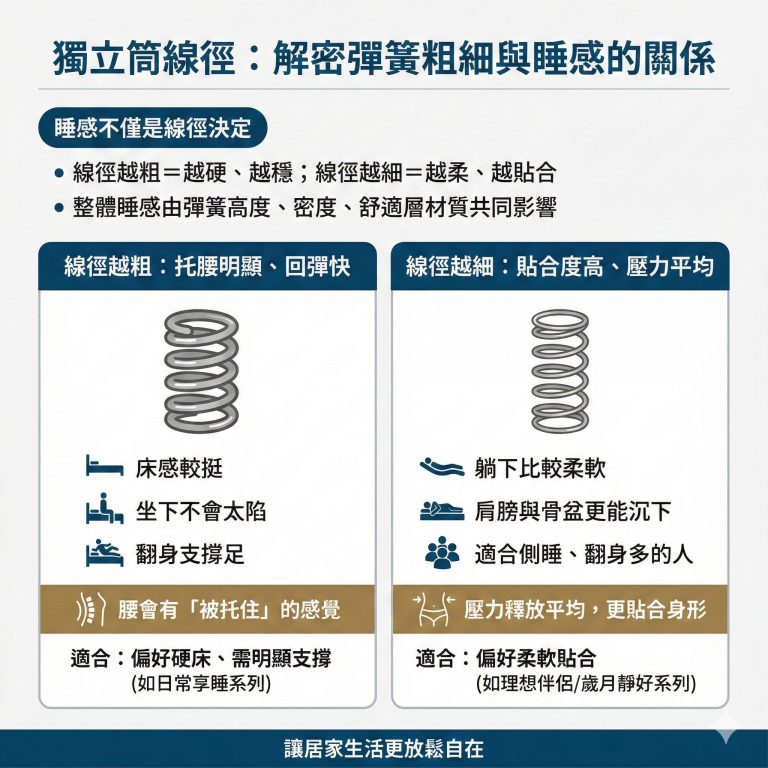 大漢家具獨立筒床墊不同線徑搭配不同設計，也可以給你不同的睡感