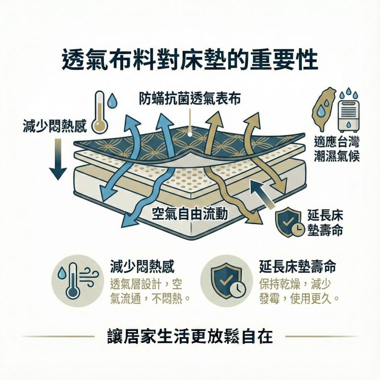 大漢家具的獨立筒床墊採用抗菌透氣表布,讓你不怕悶熱,也能延長床墊壽命